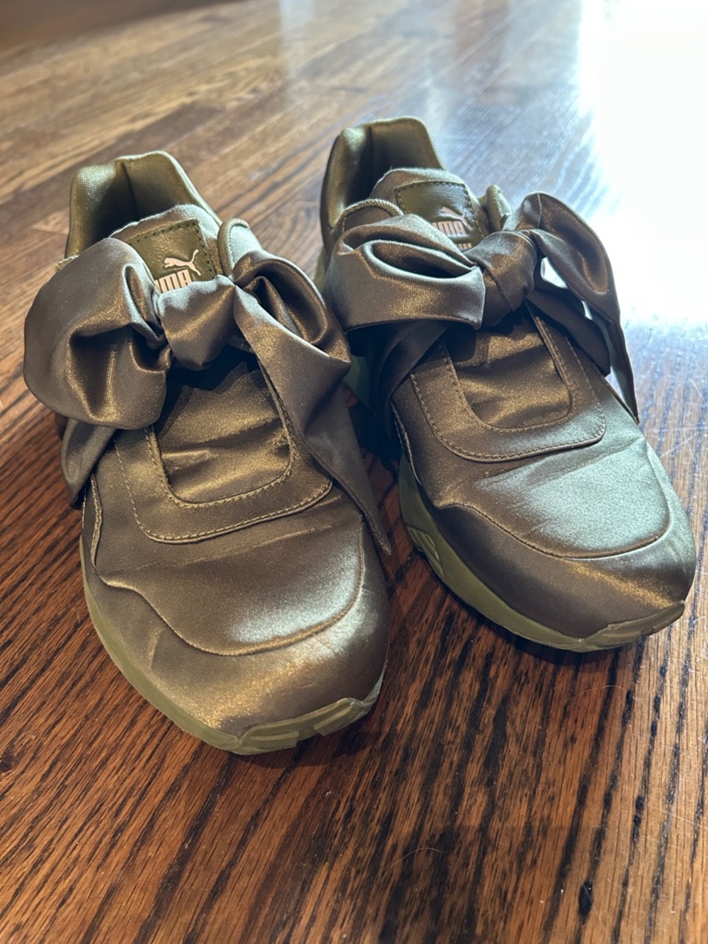PUMA Fenty by Rihanna Satin Bow Sneakers in Olive Green